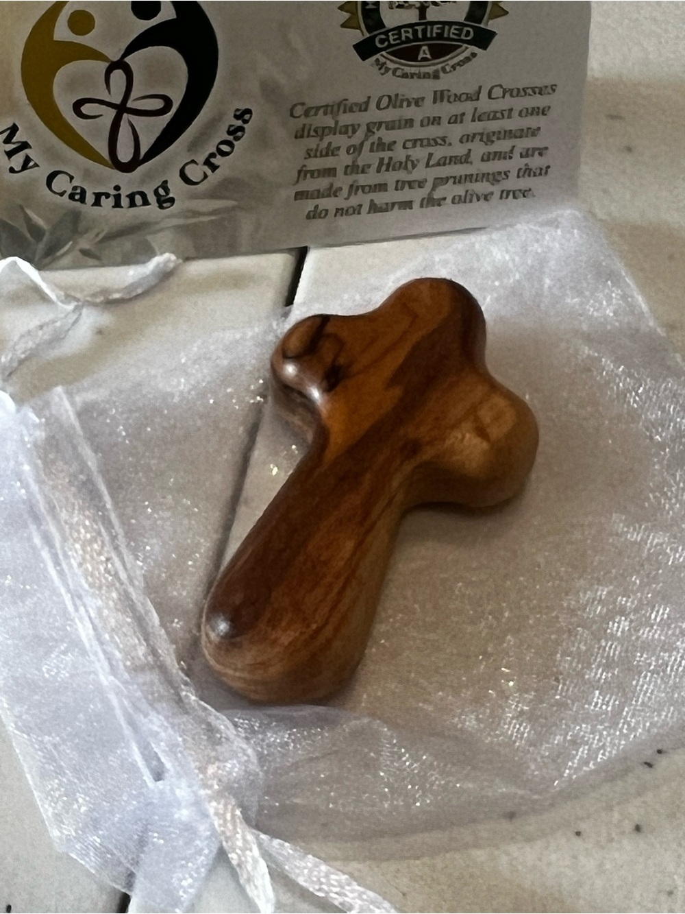 My Caring Cross Olive Wood Handheld Cross - Warm Brown